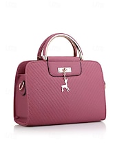 cheap Handbag &amp; Totes-Women&#039;s Faux Leather Top Handle Tote Bag with Deer Charm - Elegant Structured Women&#039;s Shoulder Bag, Perfect for Mother&#039;s Day Gift, Work, Shopping and Casual Outings