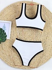 cheap Bikini Sets-Women&#039;s Swimwear Bikini 2 Piece Swimsuit Patchwork Tropical Beach Wear Color Block U Neck Sleeveless Bathing Suits