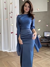 olcso Estélyi ruhák-Sellő  Trumpet Quinceanera Ruhák Elegáns Ruha Formális Esküvő Padló Hosszú Ujjú Crew Nyak Bársonyos Ráncokkal