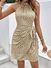 abordables Robes fleuries-Femmes Mini Robe Robe d&#039;été Robe dos nu Occasionnel Quotidien Coupe régulière Graphique À pois Sans manches Col Halter Vert Claire Rose Claire bleu marine Kaki Été