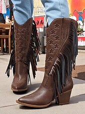 levne Vintage Boty-Dámské růžové bohémské westernové kozačky s třásněmi – elegantní kovbojský styl s úzkým podpatkem na hudební festivaly i běžné nošení