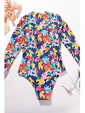 billiga One-piece-baddräkter-Dam Badkläder En bit Baddräkt Dragkedja Tropisk Standkläder Blomma Rund hals Ärmlös Baddräkter