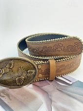 cheap Belt-Women&#039;s Belt PU Light Yellow Light Brown Camel Brown Khaki Waist Belt Street Holiday Floral