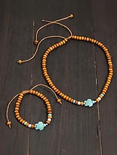 cheap Men&#039;s Jewelry-Men&#039;s Natural Wood Bead Turtle Necklace and Bracelet Set – Boho Beach Style Adjustable Jewelry for Summer Vacations and Casual Wear