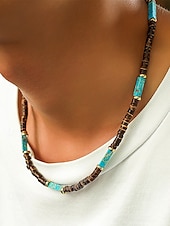 abordables Bijoux pour hommes-Collier de perles en bois naturel pour homme avec des accents turquoise, style surfeur bohème, bijoux réglables pour la plage, les festivals et les tenues décontractées