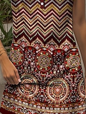 preiswerte Boho Kleider-Damen Minikleid Sommerkleid Shiftkleid Schulterfreies Kleid Urlaub Lässig Formpassend Grafik Böhmische Boho Ärmellos V Ausschnitt Rote Blau Purpur Grün Sommer Frühling