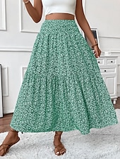 ieftine Fuste simple-Fustă pentru femei Fustă maxi A Line Modă Casual Fuste cu talie înaltă Floral Print Micro-elastic Stradă Zilnic Negru Galben Roz Verde Vară Poliester