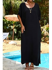 abordables Robes de plage-Femmes Maillots de Bain Vêtement couvrant Maillot de bain Tropical Tenues de plage Uni Fil en V Manches courtes Maillots de bain