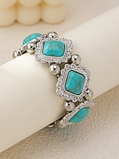cheap Women&#039;s Bracelet-Women&#039;s Vintage Boho Turquoise Stone Bracelet – Retro Style Elastic Beaded Cuff Jewelry for Casual Wear, Festivals and Gifts