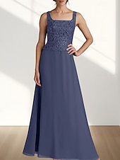 economico Lunghezza del pavimento-Due Pezzi Linea ad A Abito da cerimonia per signora Ospite di nozze Elegante Collo quadrato Lunghezza al pavimento Chiffon Pizzo Manica 3/4 con Pizzo 2025