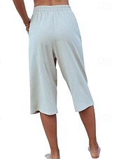 preiswerte Wesentliche Falsche Unterteile-Damen Kunstbaumwollleinen Caprihose Stoffhosen Lässig Wadenlang Natürliche Taille Einfach Tasche Elastischer Bund Außenbereich Bequem Urlaub Straße Wein Grau Schwarz Rosa Sommer Normale Passform