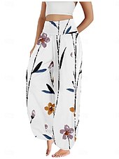 economico Pantaloni-Per donna Pantaloni ispirati al lino Gamba larga Pantaloni Stile Etnico Casual Boho Lunghezza intera Vita Alta Floreale Foglia Tropicale Tasca Elastico in vita Stampa Traspirabilità Morbido