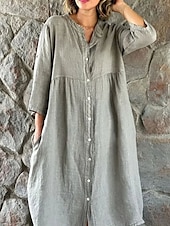 abordables Robes-Femmes Robe Longue Maxi Robe Robes en coton et lin Robe Décontractée Mode Extérieur Soirée Fête Coupe régulière Uni Manche 3/4 Col montant Rose vif Blanche Grise Été