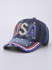 ieftine Pălării de damă-șapcă de baseball din denim cu strass SUA – pălărie strălucitoare cu steag american patriotic pentru femei și bărbați, accesoriu reglabil pentru ținuta de 4 iulie pentru ziua independenței
