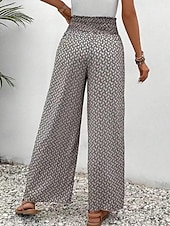 economico gamba larga e vita alta-Pantaloni Baggy in cotone e lino da donna Chinos a gamba larga Vacanza Moda Streetwear Lunghezza intera Vita alta Geometrico Tasca Elastico Comodi Morbidi Confortevoli Micro-elastico Esterno Vacanza