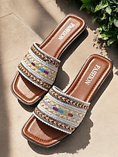 voordelige Vakantiesandalen-Boheemse platte sandalen voor dames – kleurrijke geborduurde bandjes, comfortabele en stijlvolle schoenen voor casual zomerdagen, strand en vakantie