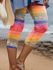 abordables Art &amp; Design Impression-Leggings Capri pour femmes haute élasticité mode vintage vacances longueur mollet taille haute impression graphique florale thermique chaud respirant doux extensible formel extérieur vacances