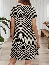 halpa Raidalliset ja geometriset mekot-Naisten Mini mekko Tpaitamekko A linjainen mekko Kesämekko Loma Vapaa-aika Päivittäin Normaali Kuvitettu Geometrinen Raita Lyhythihainen Tiukka pyöreä kaula-aukko Musta Kesä Kevät