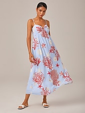 preiswerte Blumenkleider-rotes Urlaubs-Camisolekleid mit Meeresmotiv