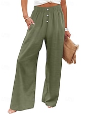 economico Pantaloni in lino e cotone semplici-Per donna Pantaloni in cotone e lino Pantaloni Palazzo Moda Streetwear Comfort Lunghezza intera Misura del girovita medio Semplice Tasca Elastico in vita Comodo All&#039;aperto Confortevole Streetwear