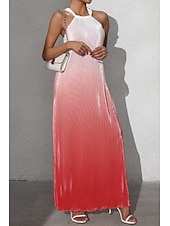 abordables Arte &amp; Diseño Vestidos-Mujer Vestido Midi Vestido de cuello halter Moda Clásico Vacaciones Diario Festivos Ajuste regular Gradiente de Color Sin Mangas Cuello halter Rojo Naranja Marrón Verano
