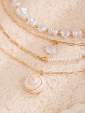 cheap Women&#039;s Necklace-Women&#039;s Boho Layered Shell and Bead Necklace Set – Beach-Style Turquoise Pendant and Gold Charms for Summer Vacations and Festivals