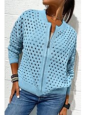 preiswerte Jacken-Damen Bluse Einfach Basic Modern Langarm Rundhalsausschnitt Normale Oberteile Täglich Ferien Ausgehen Reißverschluss Schwarz Weiß Rosa Wein Armeegrün Sommer