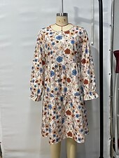 abordables Robes fleuries élégantes-Femmes Mini Robe Robe Décontractée Robe Fleurie Robe d&#039;été Élégant Mode Manches Bouffantes Extérieur Fête Date Coupe régulière Fleur Sans manches Col ras du cou Abricot Été Printemps