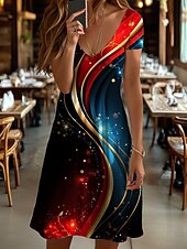 preiswerte Kunst &amp; Design Kleider-Damen Mini Kleid Strickkleid Lässiges Kleid Sommerkleid A Linie Kleid Elegant Urlaub Stilvoll Schlanker Schnitt Ombre Grafik Abstrakt Kurzarm Rundhals Rot Blau Grün Grau Sommer Frühling