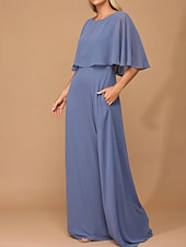 preiswerte Bodenlänge-A-Linie Cape Kleid Mutter der Braut Kleid Elegant Einfach Minimalistisch Boots-Ausschnitt Hochzeitsgastkleid Bodenlang Chiffon Halblangarm in einfarbig