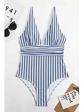 abordables Maillots de bain une pièce-Femmes Maillots de Bain Une Pièce Maillot de bain Dos nu Tropical Tenues de plage Rayé Fil en V Sans manches Maillots de bain
