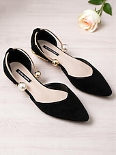 cheap Women's Flats-Women's Burgundy Pointed Toe Flats – Suede Shoes with Pearl Anklet Strap for Elegant Daytime Dates
