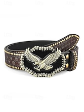 cheap Men&#039;s Belts-Men&#039;s Western Style Leather Belt with Eagle Buckle – Vintage Embossed Design with Rivets, Ideal for Casual and Country Wear