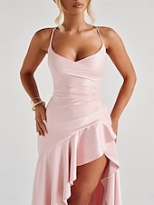 billiga Balklänningar-Havfrue  trumpet Quinceanera klänningar Elegant klänning bröllop bröllopsgäst golvlång utan ärm spaghetti axelrem polyester rygglös med spricka