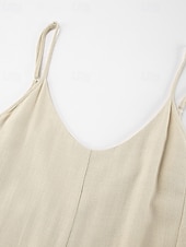 cheap Plain Cotton Linen Pant-Women&#039;s Normal Cotton Linen Dungarees Pants Streetwear Solid Color Sleeveless V Neck Drawstring Street Going out Regular Fit Khaki Summer