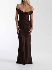 cheap Prom Dresses-Yellow Dress Mermaid / Trumpet Party Dresses Elegant Dress Wedding Wedding Guest Floor Length Sleeveless Off Shoulder Backless with Ruched 2025