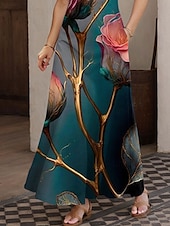 economico Abiti floreali-Per donna Abito maxi Abito a trapezio Abito Estivo Abito a spalle scoperte Vacanza Casual Feste Data Vestibilità regolare Floreale Grafico Senza Maniche Collo quadrato Verde Estate Primavera