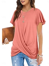 abordables T-shirt uni-T-shirt femme de couleur unie Uni Classique Moderne Décontracté Manches courtes Col rond Hauts réguliers Quotidien Week-end Noir Blanc Vert clair Rose Bleu Été