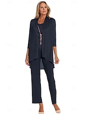 economico Tailleur pantalone della mamma-Completo pantalone 3 pezzi per la madre della sposa, elegante, con scollo rotondo, lunghezza pavimento, in chiffon, maniche lunghe, con volant a cascata in pizzo, arricciato, 2025