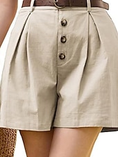 abordables Shorts-Femmes Shorts Slacks Mode Court Naturel Uni Avec Poches Boucle Extérieur Confortable Fête Sortir Abricot Noir Blanche Gingembre Été Coupe régulière
