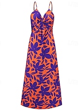 abordables Robes Floraux Imprimés-Femmes Robe Midi Robe d&#039;été Robe Nuisette Robe bohème Mode Moderne Quotidien Plage Week-end Coupe régulière Fleuri Sans manches Col en V Jaune clair Jaune Bleu Violet Été