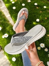 abordables Sandales Confort-Sandales tongs pour femmes avec semelle coussinée – chaussures décontractées et légères à enfiler pour les promenades estivales et les journées à la plage