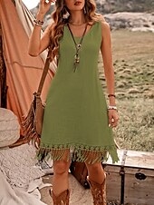 abordables Robe Simple-Robe mini femme robe d&#039;été en couleur unie décontractée quotidienne ajustement régulier graphique sans manches col rond vert armée bleu marine marron été
