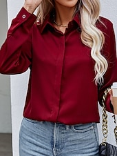 economico Top Semplici da Donna-Camicia da Donna Blusa Button Down Colore Pieno Elegante Casual Manica Lunga Camicia Button Down Blusa Colletto Regular Tops Giornaliera Bottoni Nero Bianco Vino Blu Cielo Estate Primavera