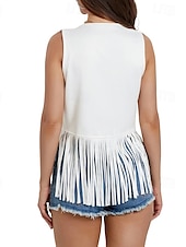 cheap Boho Tops-Women&#039;s Blouse Plain Active Modern Sleeveless V Neck Regular Tops Daily Holiday Fringe Black White Yellow Army Green Red Summer