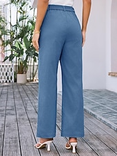 billiga breda ben och hög midja-Dam Brett skaft Byxor Streetwear Kontor Lång Hög midja Slät Ficka Högt snitt Mateial som andas Mjuk Microelastisk Semester Gata Dagliga kläder Svart Vit Gul Rosa Sommar Normal