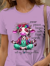 ieftine Umor &amp; Citate tricou-Pentru femei Tricou Grafic Vacă Scrisă Casual La modă Manșon scurt Stil Nautic Rotund Topuri obișnuite Zilnic Imprimeu Roz Îmbujorat Mov Trifoi Vară