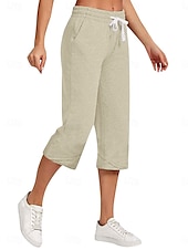cheap Plain Cotton Linen Pant-Women&#039;s Cotton Linen Pants Capri Pants Solid Color Chinos Basic Casual Calf-Length High Waist Plain Pocket Drawstring Comfort Outdoor Micro-elastic Vacation Street Daily Black White Red Apricot