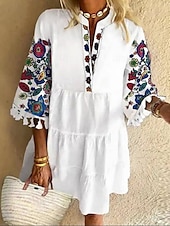 abordables Robes de vacances-Femmes Mini Robe Robe Décontractée Robe Fleurie Robe d&#039;été Mode Moderne Quotidien Plage Week-end Coupe régulière Fleuri Manche 3/4 Col en V Noir Blanche Jaune Rouge Été