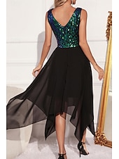 abordables Robes à paillettes-Femmes Robe Midi Robes à paillettes Robe de Soirée Robe Élégante Mode Soirée Coupe régulière Bloc de Couleur Sans manches Col en V Vert Abricot Été